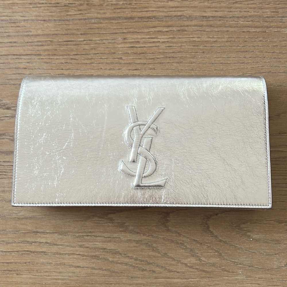 YSL silver beautiful clutch bag. 6” height 11” wide